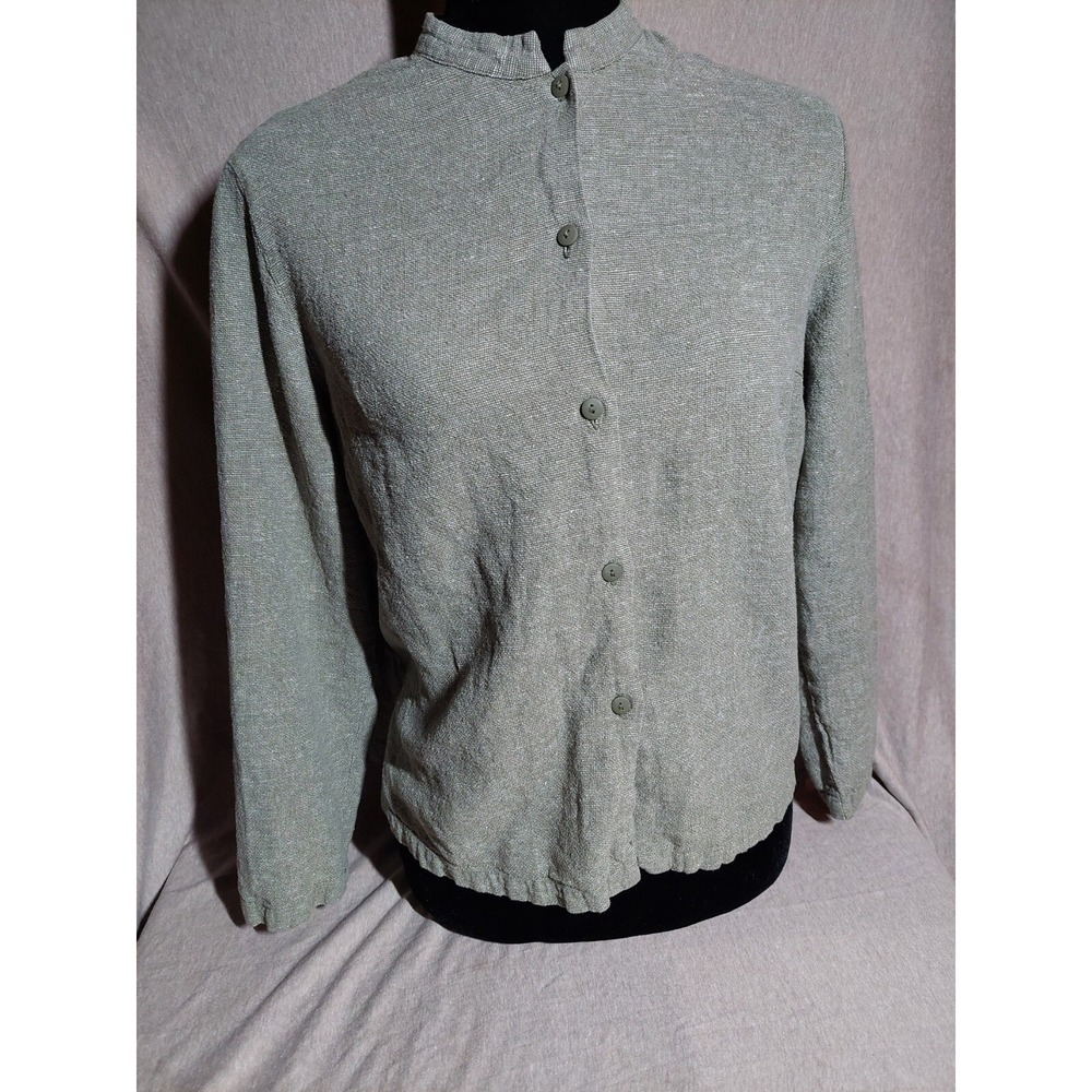 Linden Hill Linen Blend Shirt Womens Minimalist Collarless Med Light Breathable